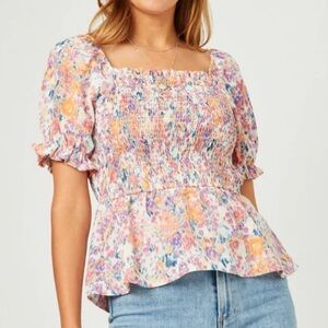 HAYDEN Los Angeles Smocked Puff Sleeve Top Size Large